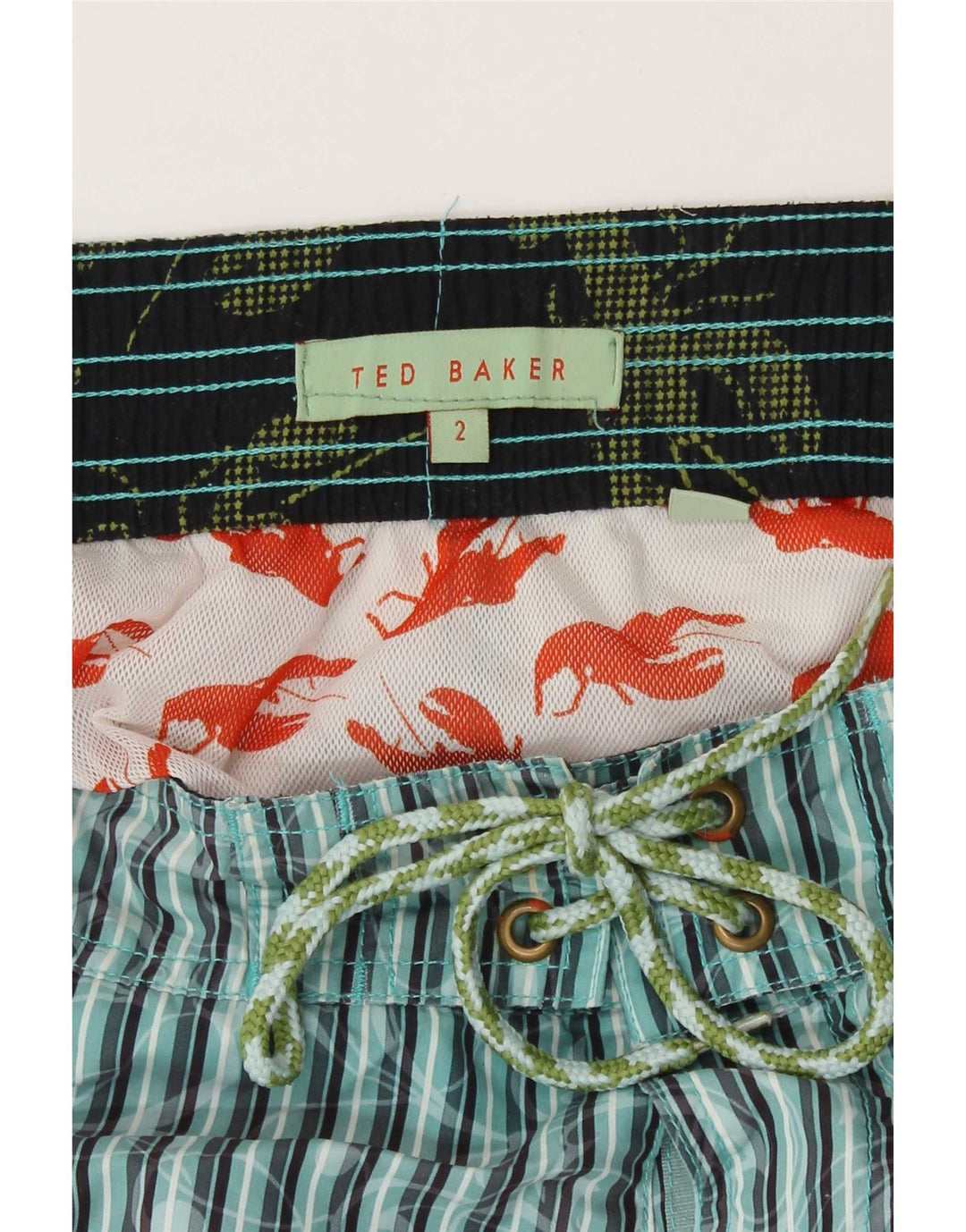 Męskie spodenki kąpielowe Ted Baker, rozmiar 2, małe, niebieskie, poliestrowe prążki