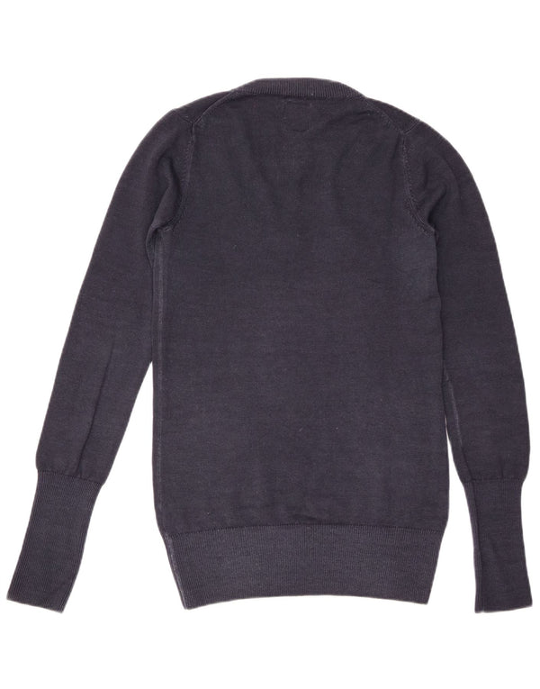 Sun68 Womens V-Neck Jumper Sweater UK 16 Large Navy Blue Wool