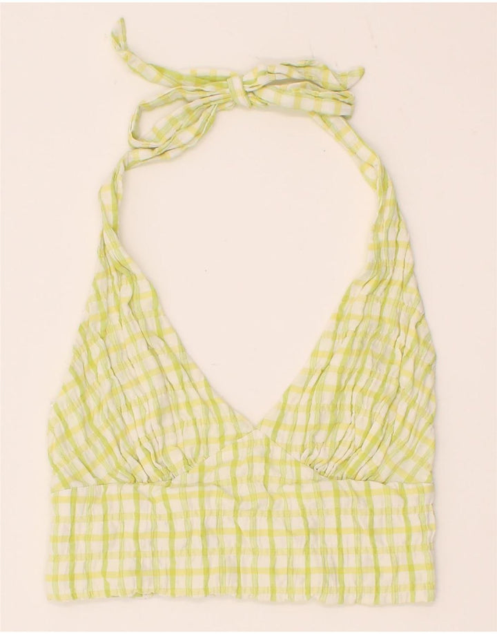 BERSHKA Womens Crop Halter Top UK 12 Medium Yellow Check Vintage Bershka and Second-Hand Bershka from Messina Hembry 