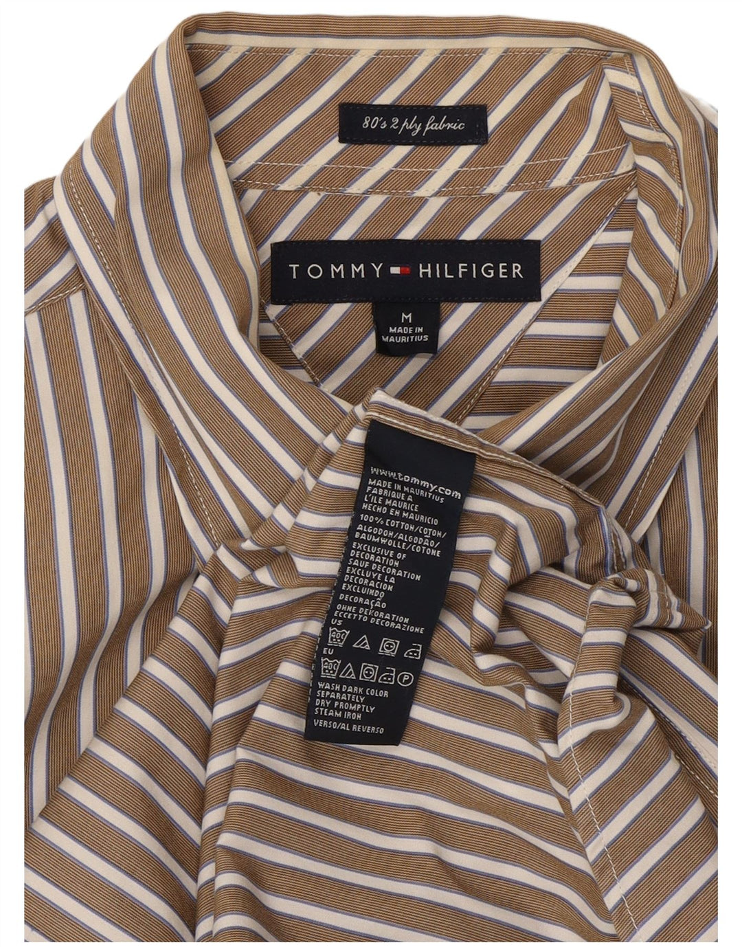 Koszula męska Tommy Hilfiger w średnie beżowe paski, bawełniana