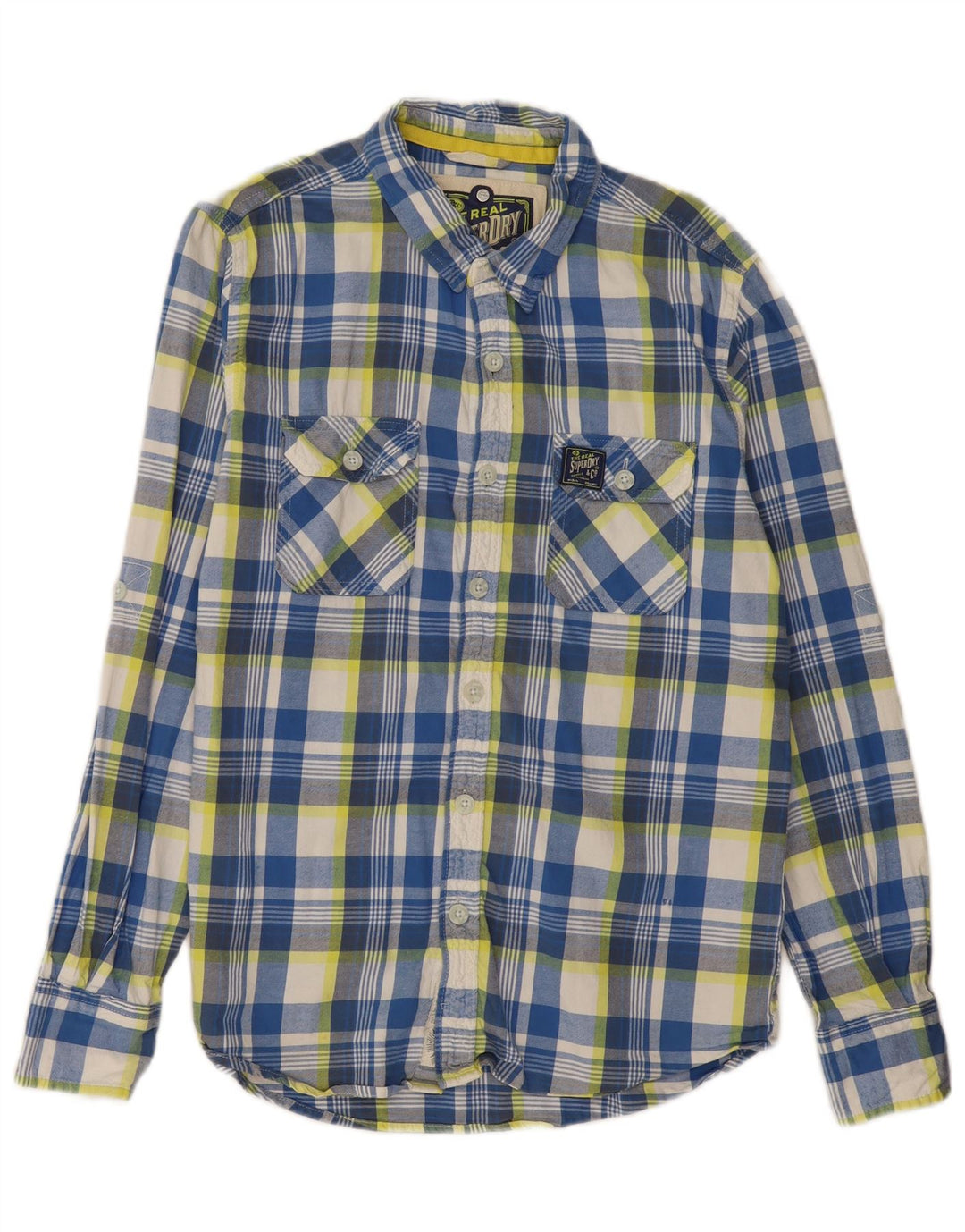 SUPERDRY Męska klasyczna koszula flanelowa XL, bawełniana w niebieską kratkę