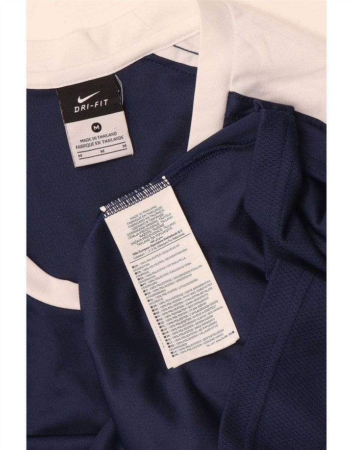 Męska koszulka Nike Dri Fit z długim rękawem, średnio-granatowa, poliestrowa z blokami kolorów