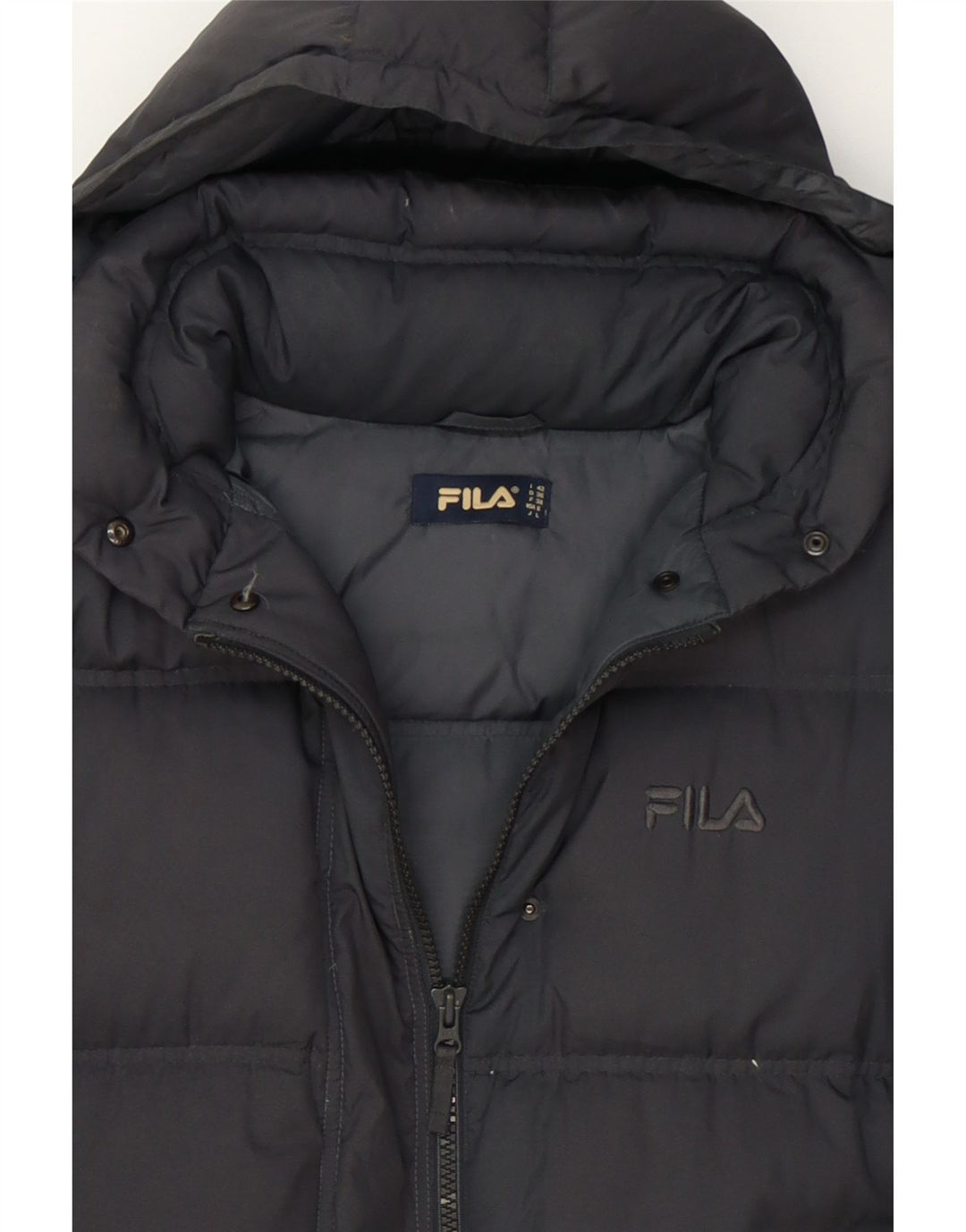 FILA Womens Hooded Padded Jacket IT 42 Medium Grey Vintage Fila and Second-Hand Fila from Messina Hembry 
