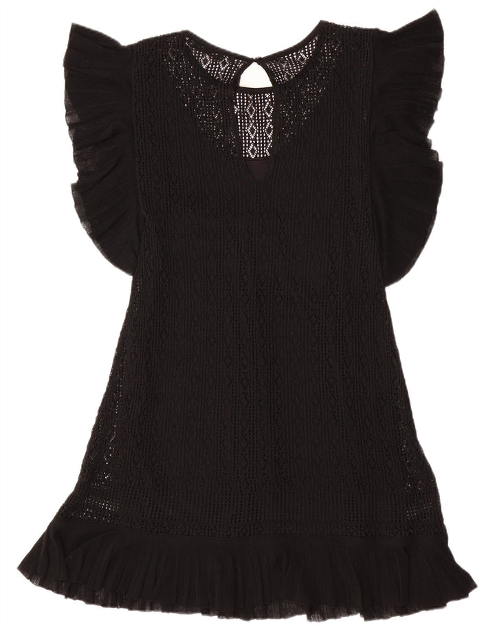 Damska sukienka sweterkowa ZARA z krótkim rękawem UK 12, średni czarny poliester