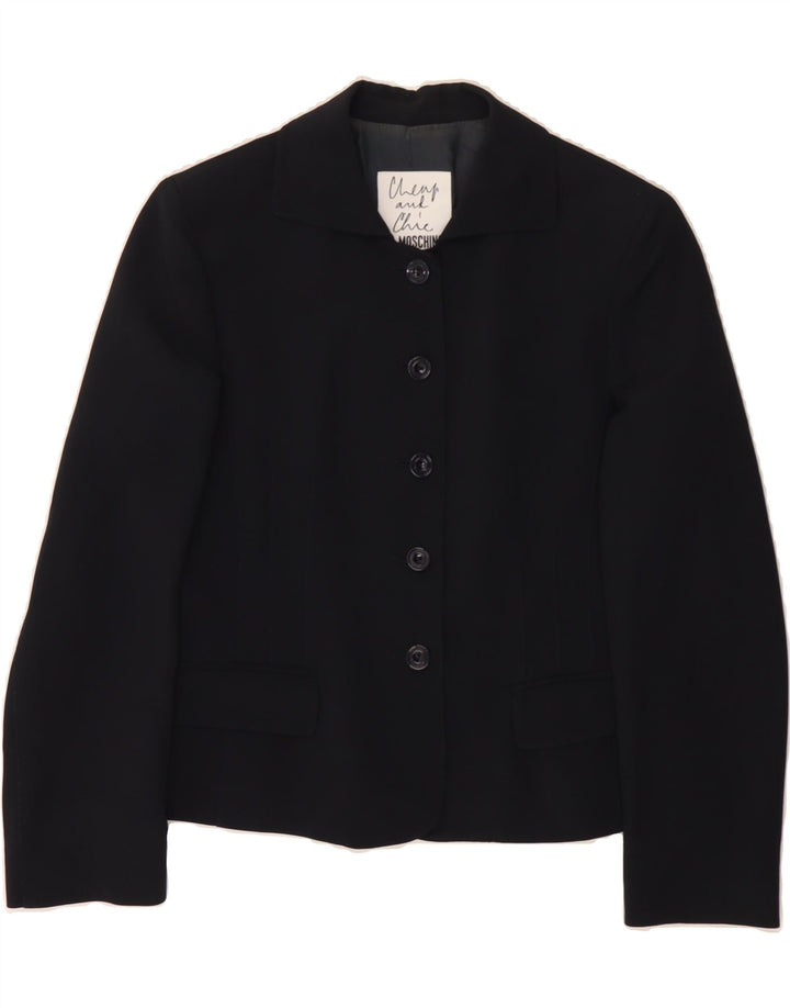 MOSCHINO Womens 5 Button Blazer Jacket UK 14 Large  Navy Blue Rayon Vintage Moschino and Second-Hand Moschino from Messina Hembry 