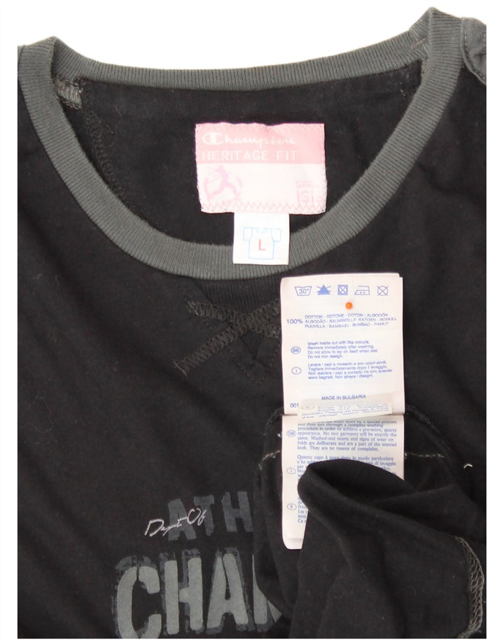Damska koszulka CHAMPION Heritage Fit Graphic Top UK 14, duża, czarna bawełna