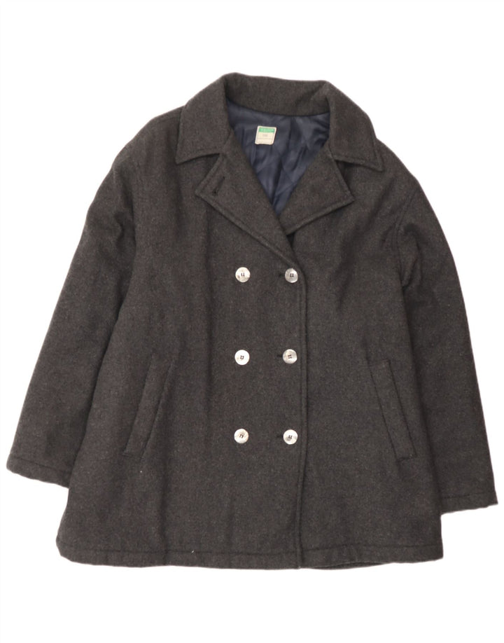 BENETTON Damski płaszcz dwurzędowy UK 18 XL, szara wełna