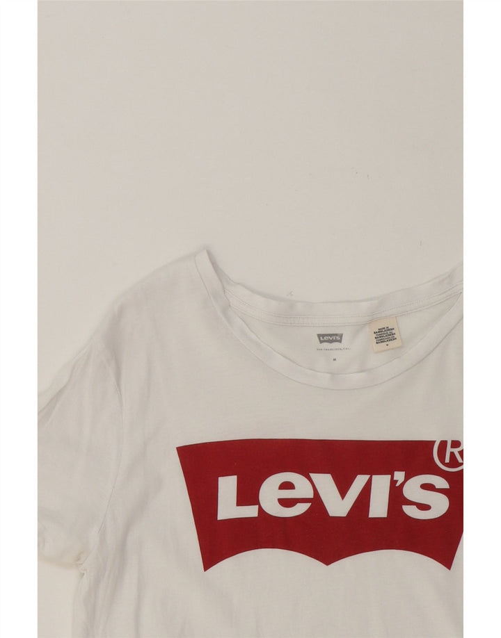 LEVI'S Womens Graphic T-Shirt Top UK 14 Medium White Vintage Levi's and Second-Hand Levi's from Messina Hembry 