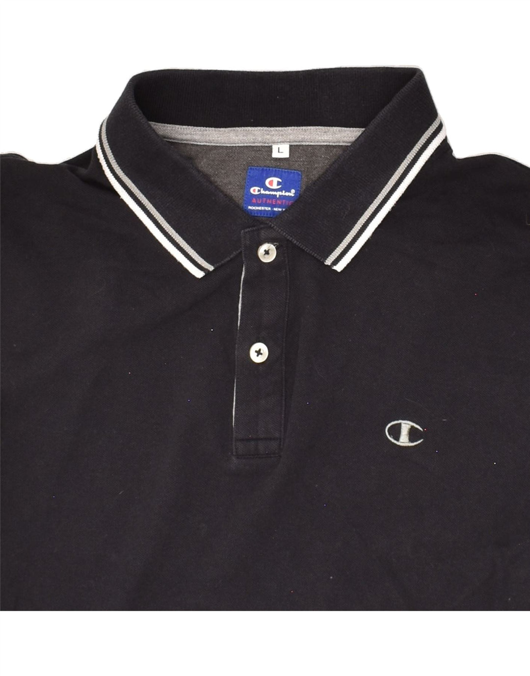 CHAMPION Mens Polo Shirt Large Black Cotton | Vintage Champion | Thrift | Second-Hand Champion | Used Clothing | Messina Hembry 