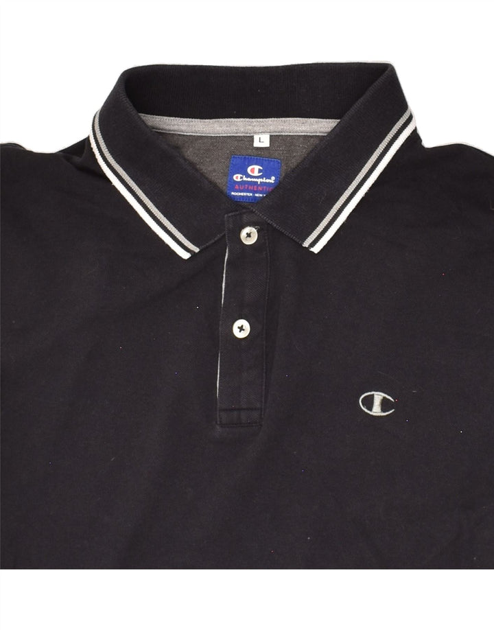CHAMPION Mens Polo Shirt Large Black Cotton | Vintage Champion | Thrift | Second-Hand Champion | Used Clothing | Messina Hembry 