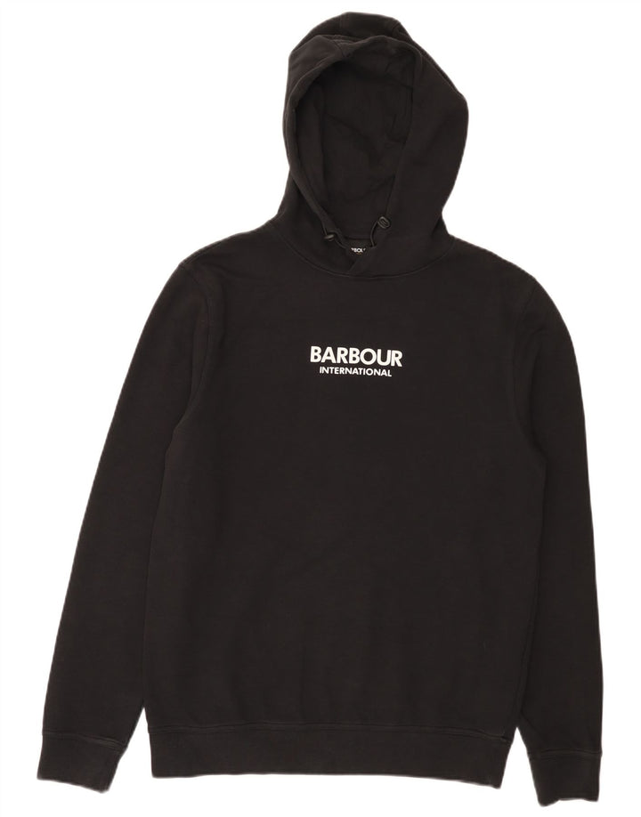 Męski sweter z kapturem i grafiką Barbour, mały, czarny, bawełniany