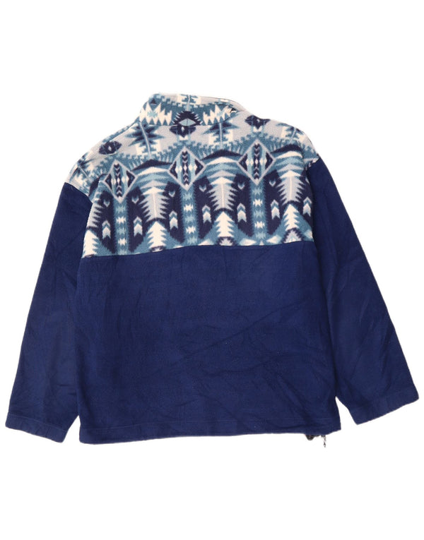 VINTAGE Womens Zip Neck Fleece Jumper UK 18 XL Navy Blue Geometric