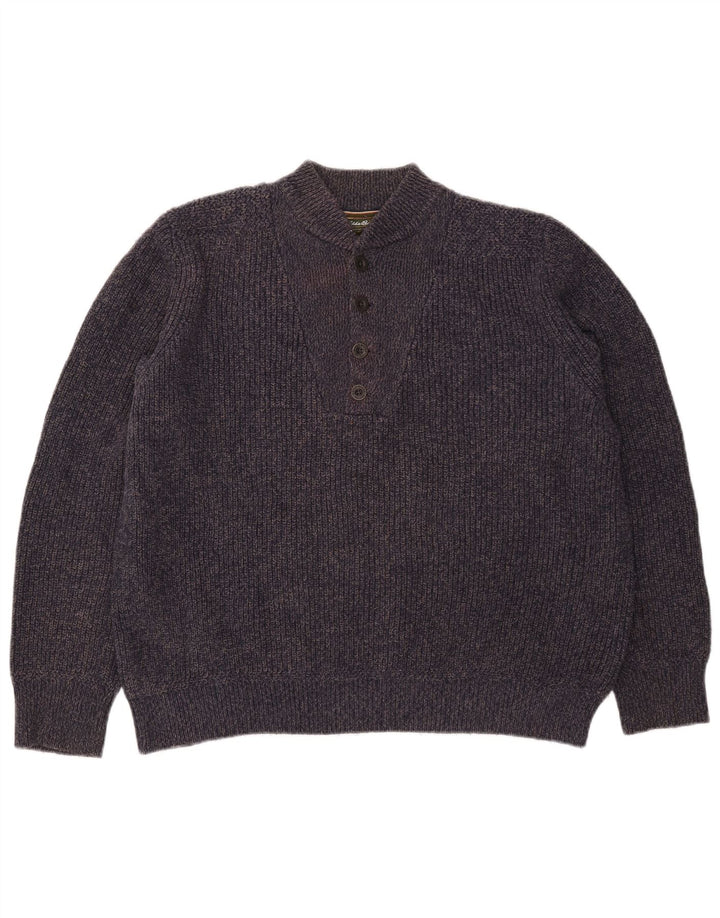 Męski sweter zapinany na guziki Eddie Bauer, duży, bawełniany w granatowe plamki