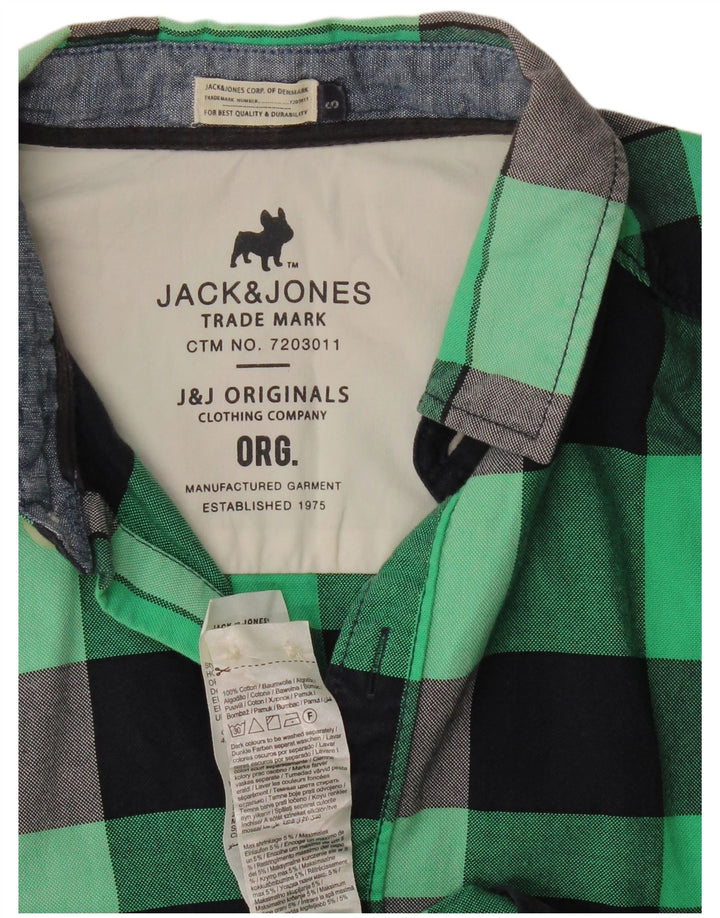 Męska koszula flanelowa Jack & Jones w małą zieloną kratkę, bawełniana