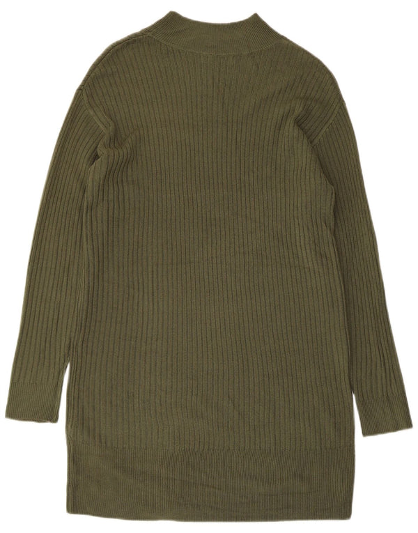 Marks & Spencer Womens Long Sleeve Jumper Dress UK 12 Medium Khaki Acrylic