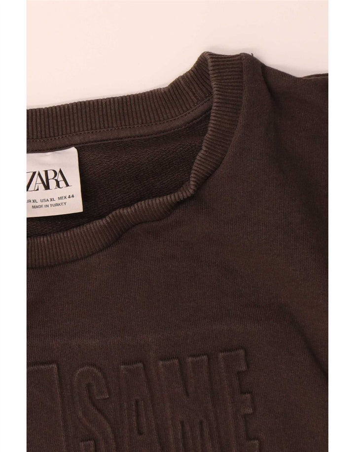 Męski sweter z grafiką Zara XL, brązowy, bawełniany