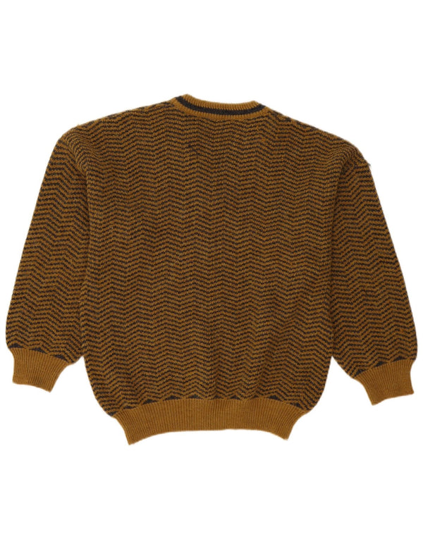 Vintage męski sweter o luźnym kroju z dekoltem w kształcie litery V, mały brązowy Chevron