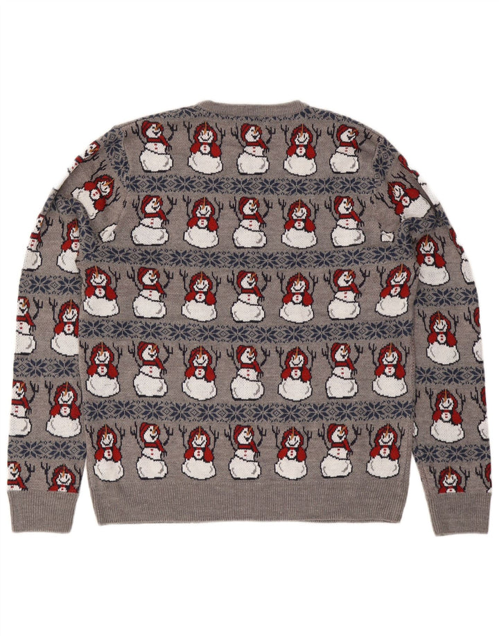 Marks & Spencer Męski sweter z okrągłym dekoltem, duży, szary, świąteczny