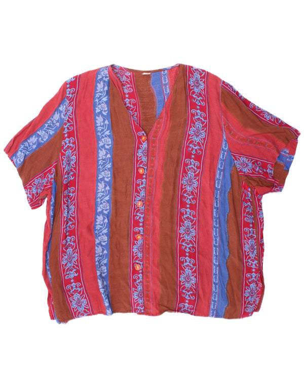 Bluzka damska z krótkim rękawem w stylu vintage, UK 22 3XL, wielobarwna w kwiaty