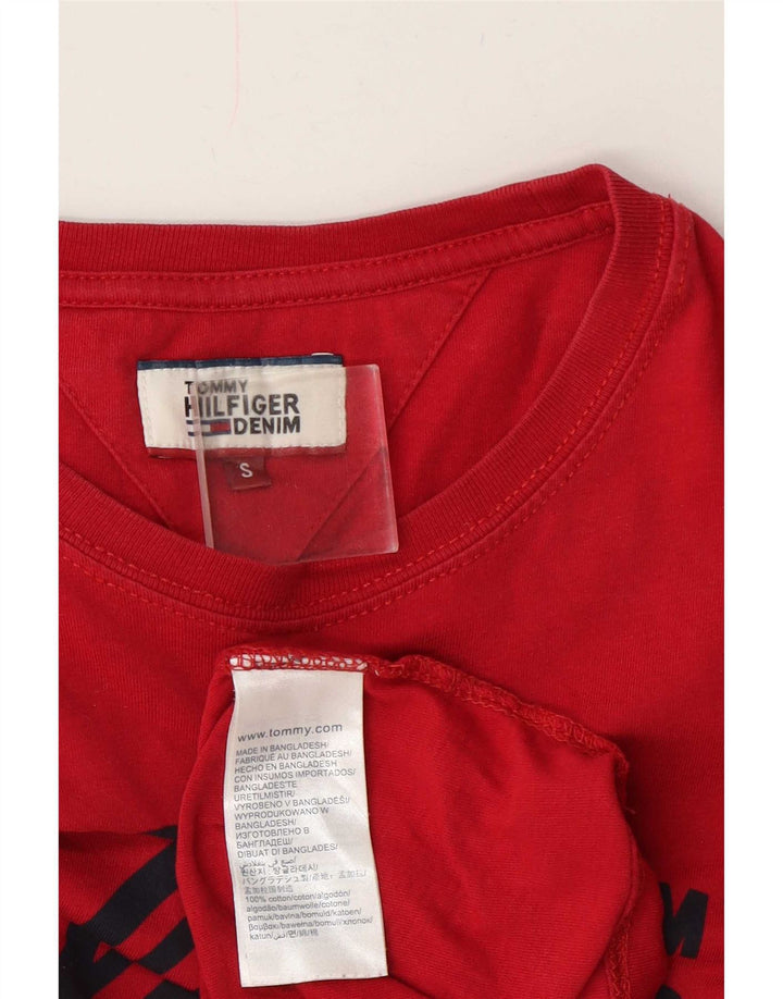 Męski T-shirt z grafiką Tommy Hilfiger, mały, czerwony, bawełniany