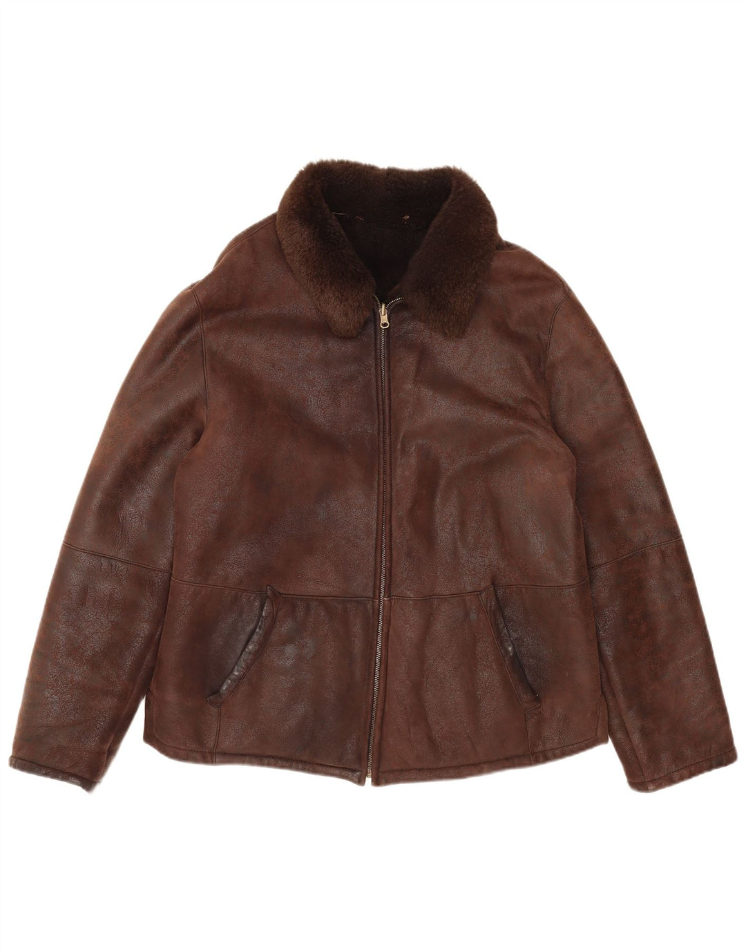 Męska kurtka shearling VINTAGE IT 50 duża brązowa skóra