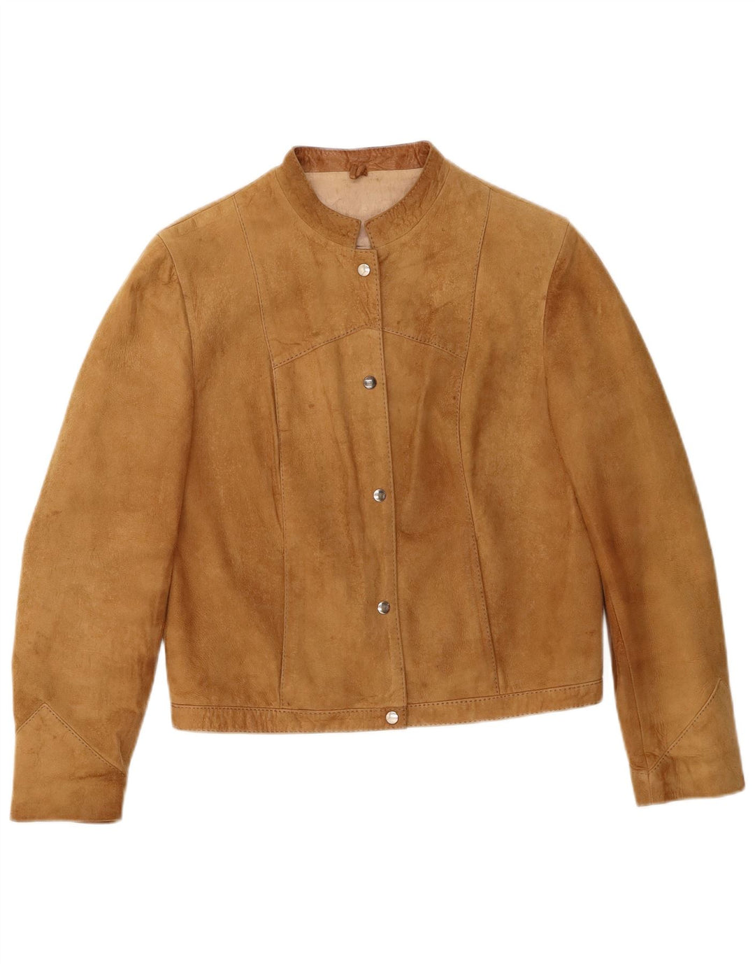 Vintage damska zamszowa kurtka bomber UK 12 ze średniej beżowej skóry