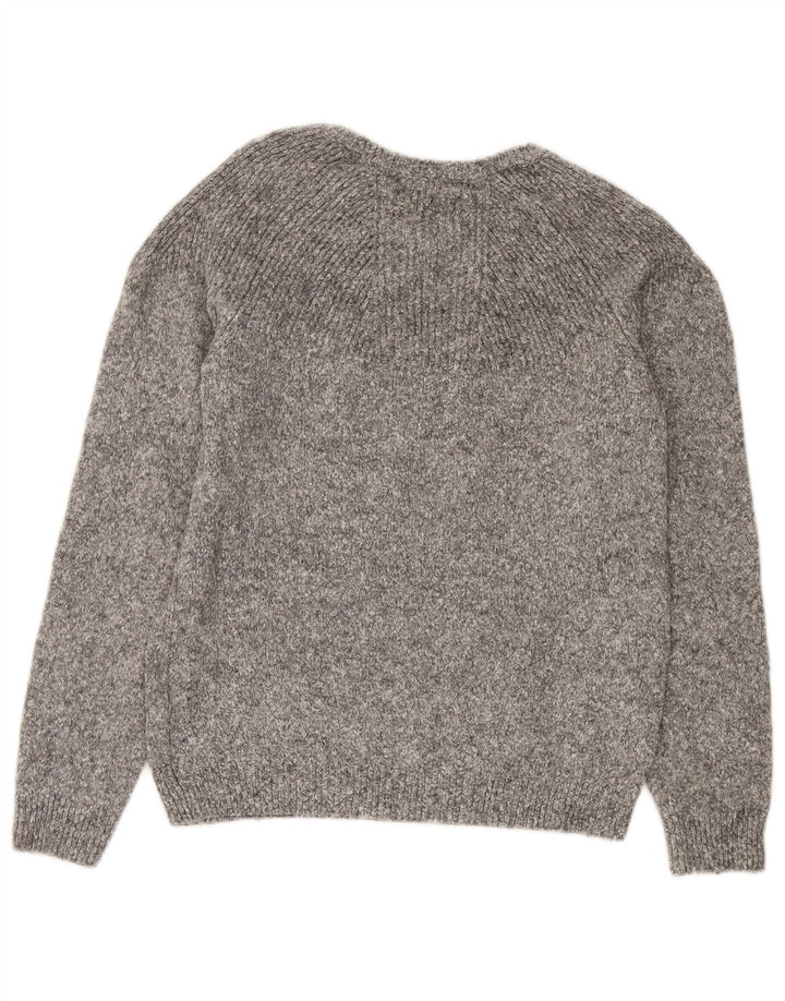 Męski sweter Zara z dekoltem w łódkę, średnioszary, wełniany w cętki