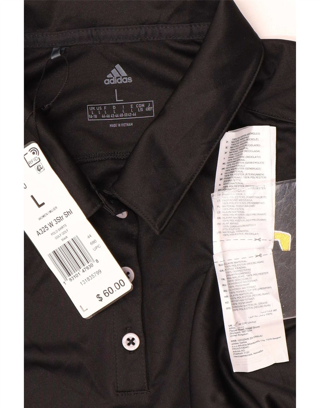 Damska koszulka polo Adidas UK 16/18, duża, czarna, poliester