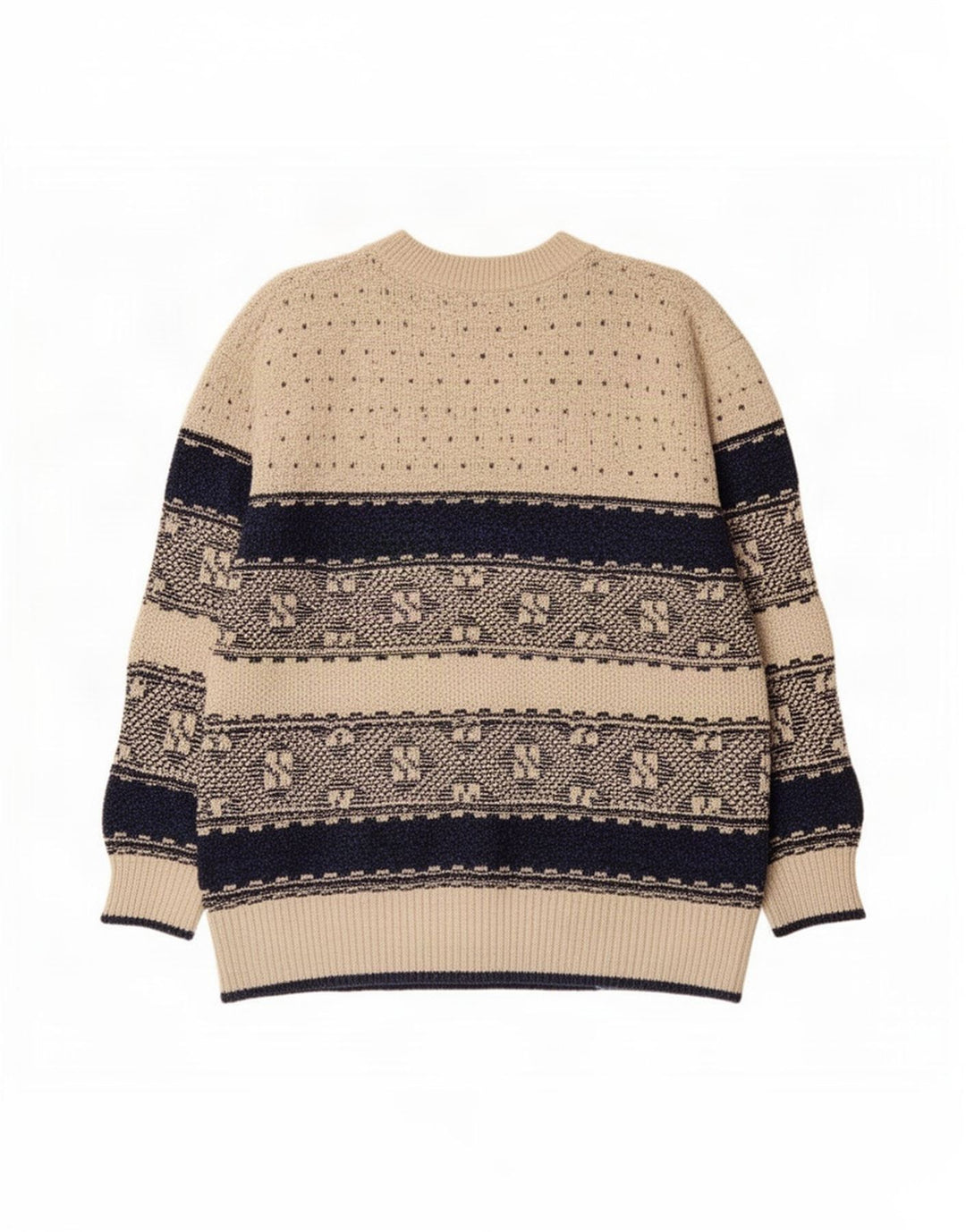 Vintage męski sweter z okrągłym dekoltem, duży, beżowy, geometryczny