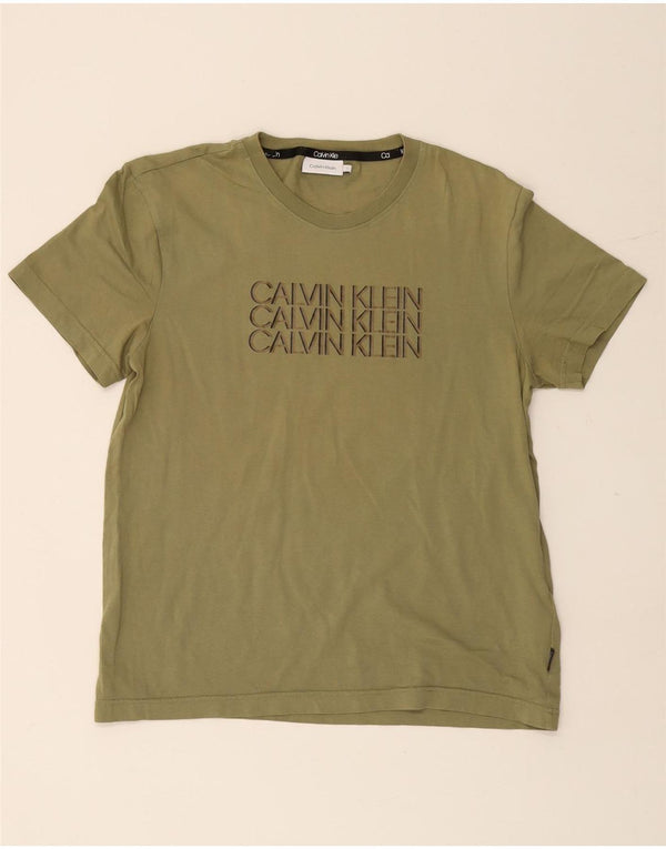 Męski T-shirt z grafiką Calvin Klein, duży, zielony, bawełniany