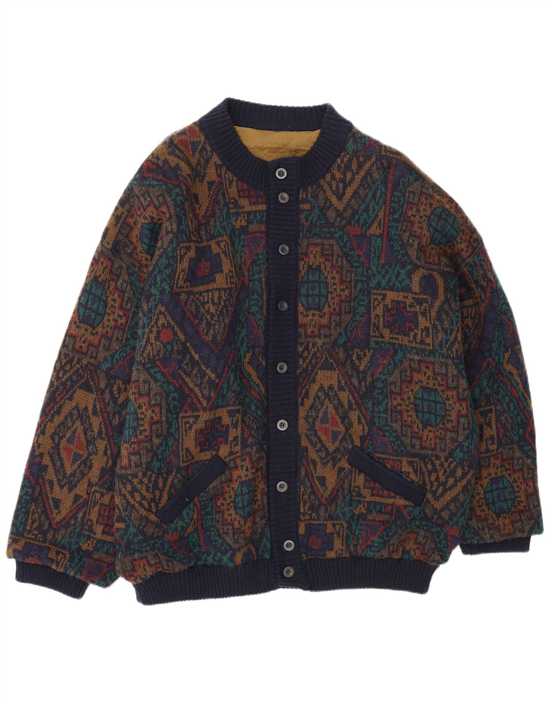 Vintage męska dzianinowa kurtka bomber IT 54 2XL wielobarwna geometryczna wełna