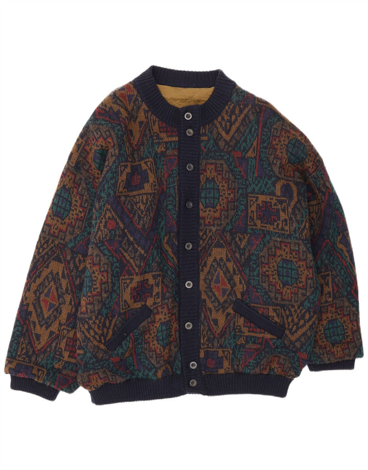 Vintage męska dzianinowa kurtka bomber IT 54 2XL wielobarwna geometryczna wełna