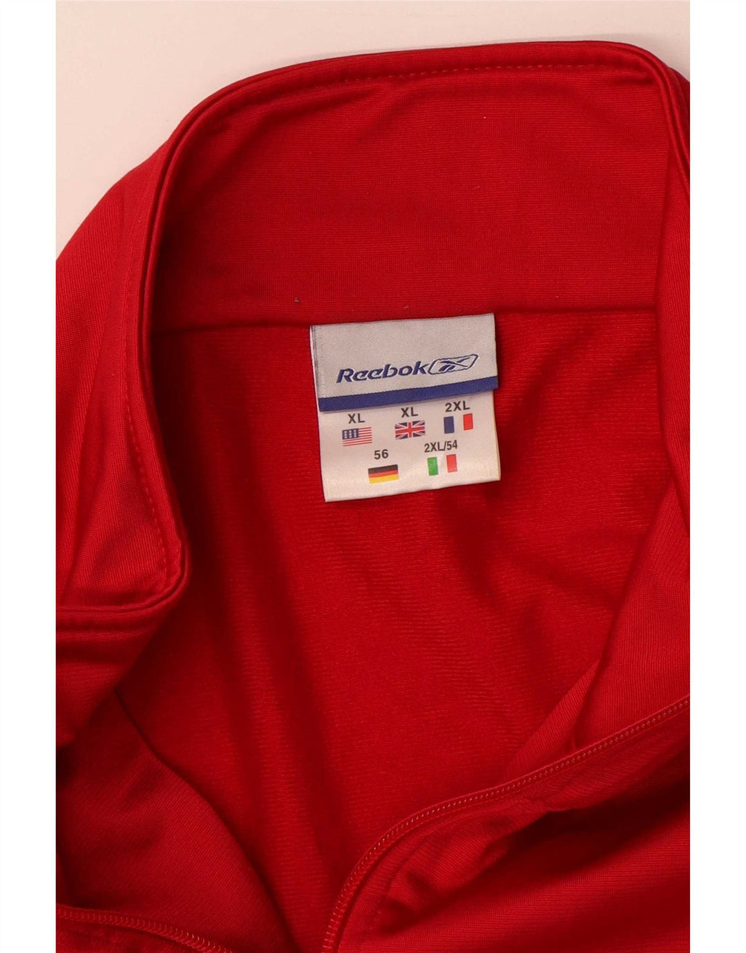 Męska kurtka dresowa Reebok XL, czerwona, z blokami kolorów, poliestrowa, sportowa