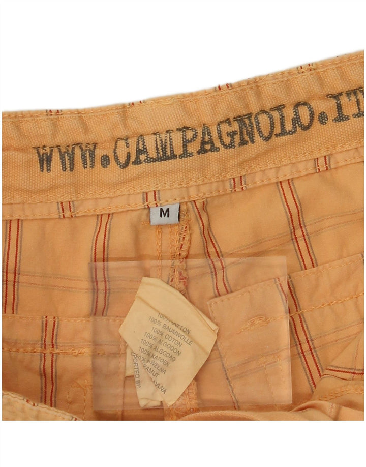 CAMPAGNOLO Mens Cargo Shorts Medium W32  Orange Check Cotton