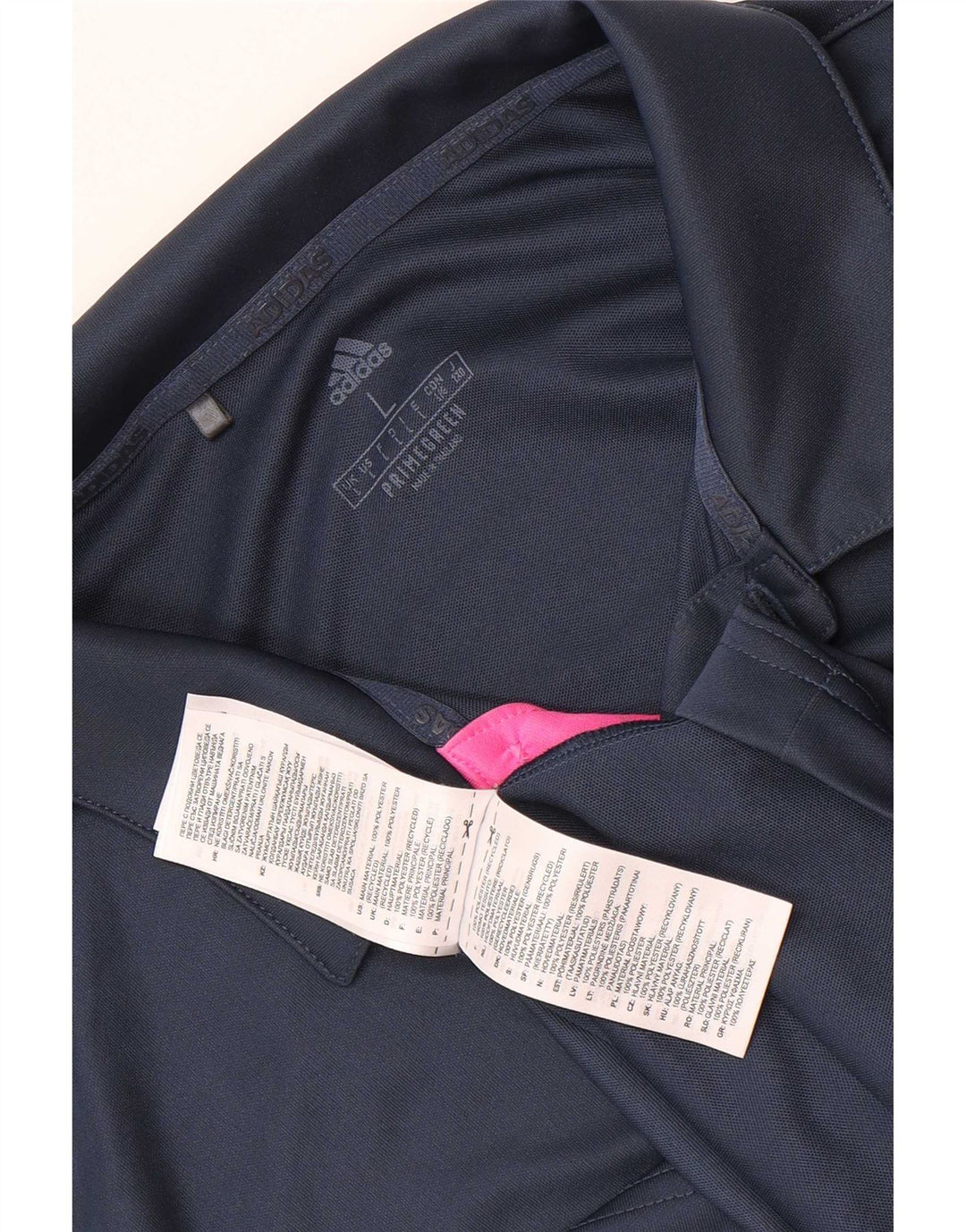 Męska koszulka polo Adidas, duża, granatowa, z blokami kolorów, poliestrowa