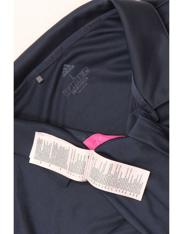 Męska koszulka polo Adidas, duża, granatowa, z blokami kolorów, poliestrowa