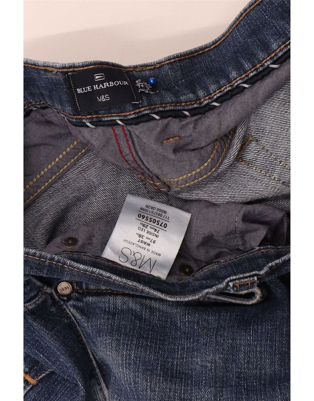 Marks & Spencer Męskie niebieskie dżinsy Harbor Straight W38 L29 Niebieskie bawełniane
