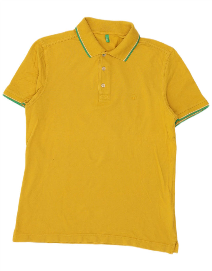Męska koszulka polo BENETTON, mała, żółta, bawełniana