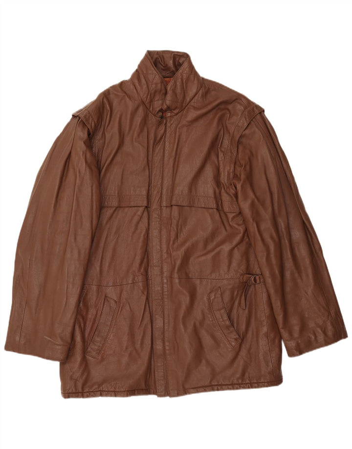 Vintage męska kurtka skórzana IT 54 2XL brązowa skóra