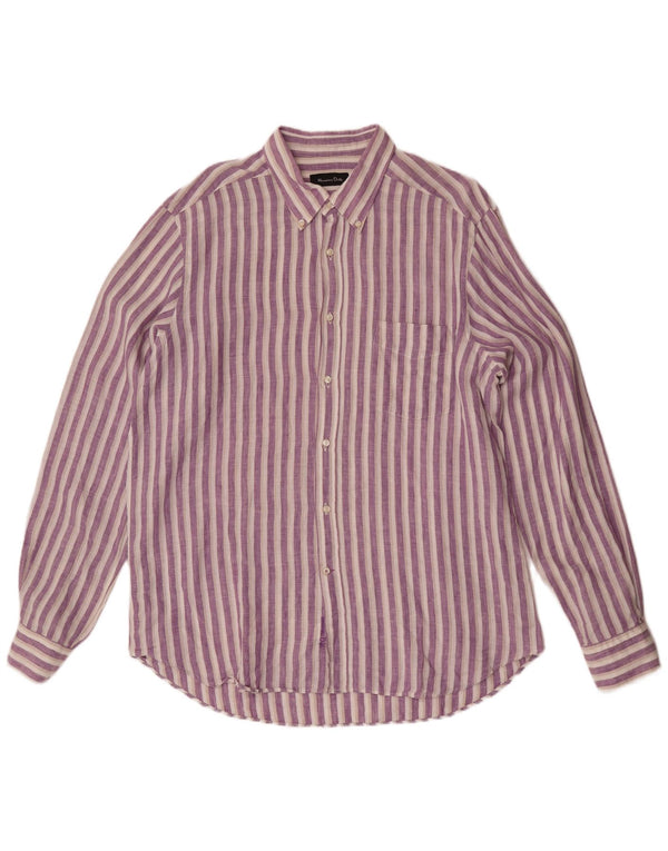 Koszula męska Massimo Dutti XL, lniana w fioletowe paski
