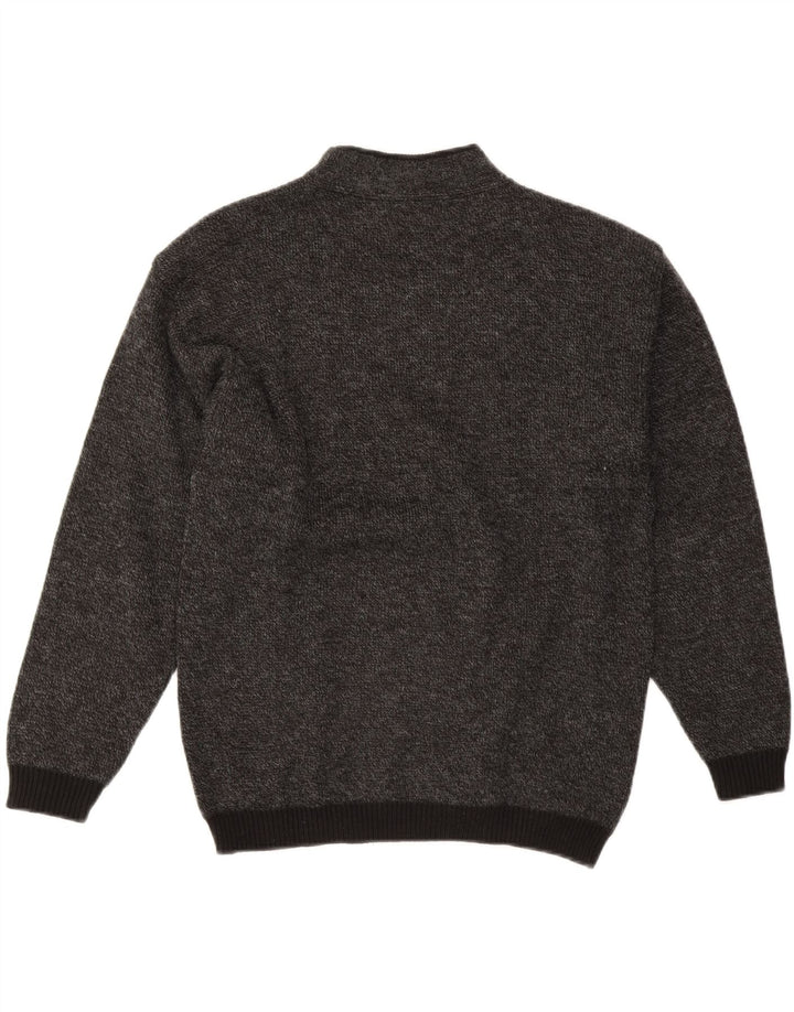 VINTAGE Mens Graphic Turtle Neck Jumper Sweater Medium Grey Wool