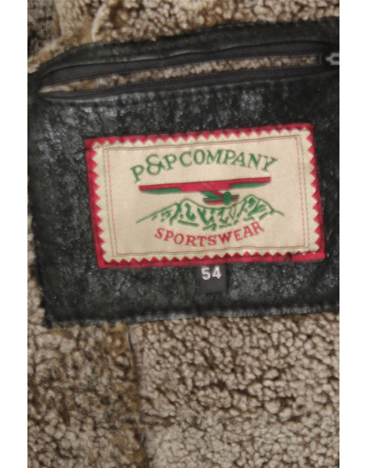 Vintage męska kurtka skórzana Sherpa IT 54 2XL czarna skóra