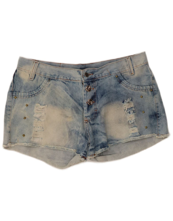 Vintage Womens Denim Distressed Hot Pants EU 44 XL W34  Blue Tie Dye Cotton