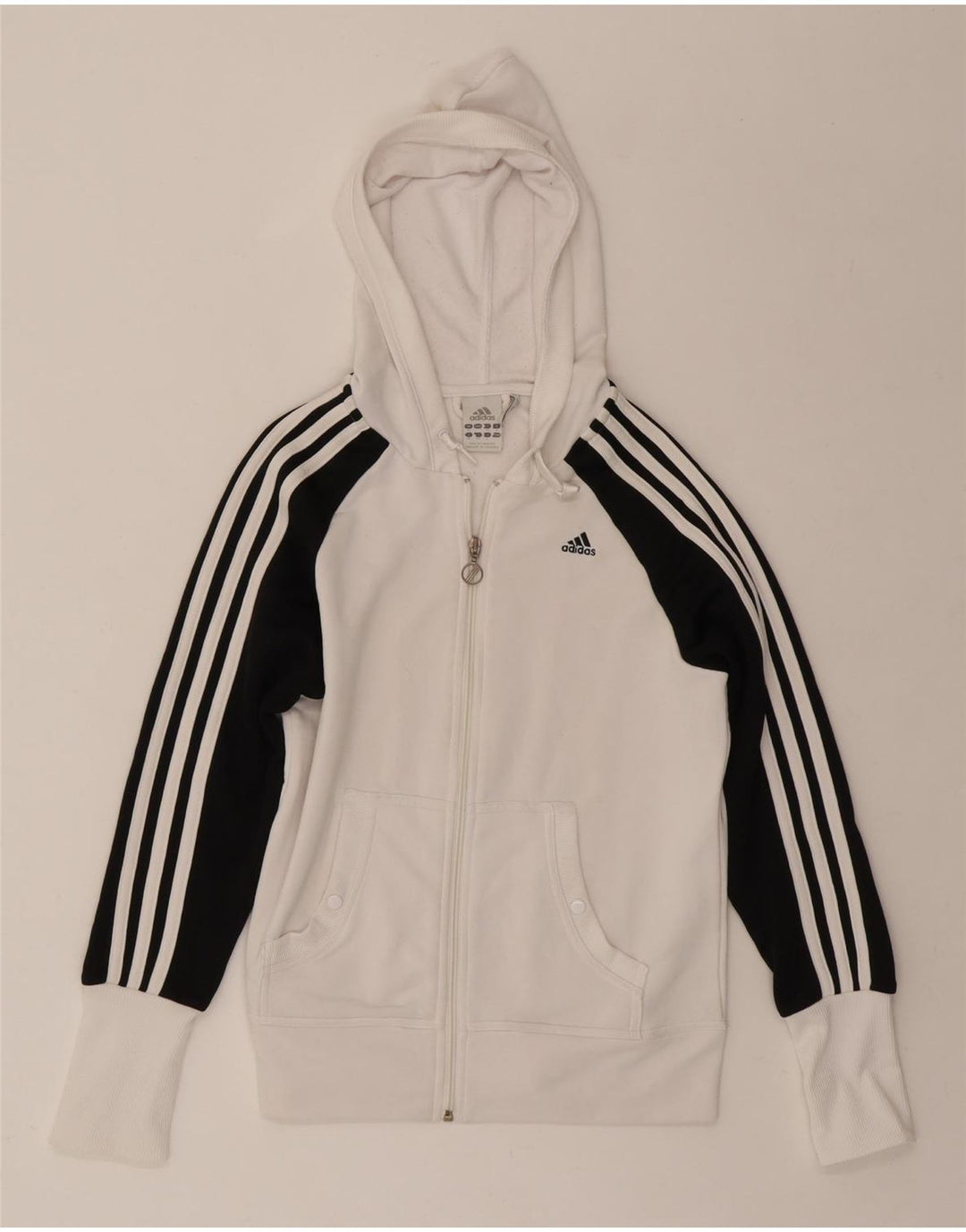 ADIDAS Womens Zip Hoodie Sweater UK 12 Medium  White Colourblock Polyester Vintage Adidas and Second-Hand Adidas from Messina Hembry 