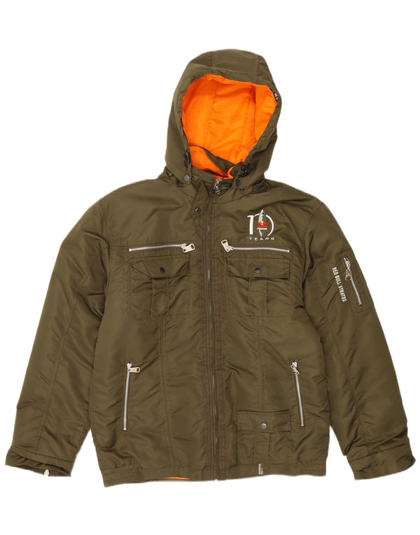 Męska wyściełana kurtka z kapturem w stylu vintage, graficzna UK 44 2XL Khaki Nylon