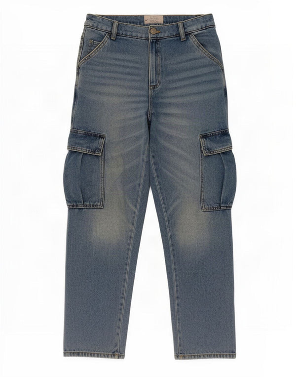Zara Boys Cargo Tapered Jeans 13-14 Years W30 L29 Blue Cotton
