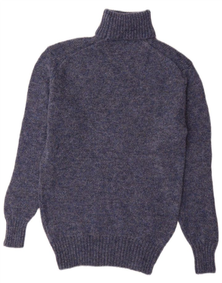 Vintage męski sweter z wywijanym dekoltem, mały niebieski, nowy wełniany