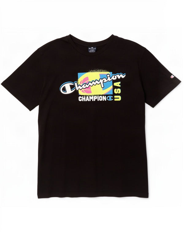 Męski T-shirt Champion z grafiką, duży, czarny, bawełniany