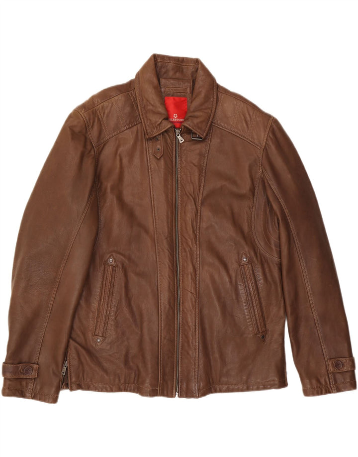 MĘSKA KURTKA SKÓRZANA MILESTONE UK 40 Duża Brązowa Skóra