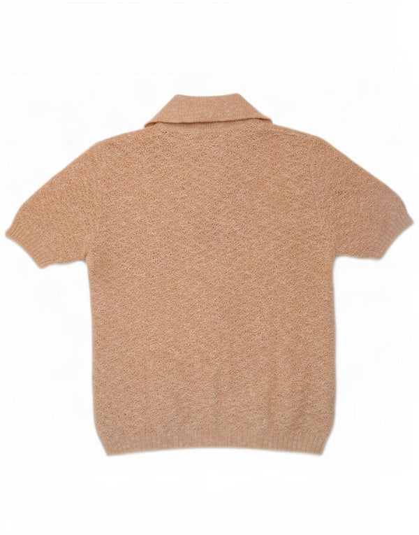 Vintage Womens Polo Neck Jumper Sweater UK 10 Small Beige Flecked